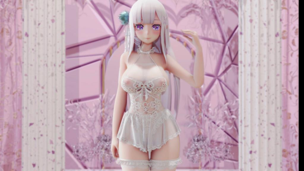 MMD Re0爱蜜莉亚诱惑兔女郎：雪白巨乳狂晃，骚穴被猛烈内射！